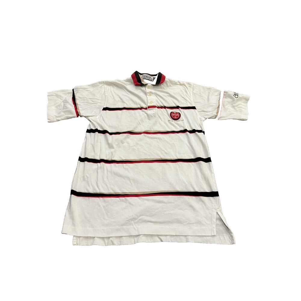 Vtg Aureus Mens White Polo Shirt PGA 1916 Rules Committee Short Sleeve Size M